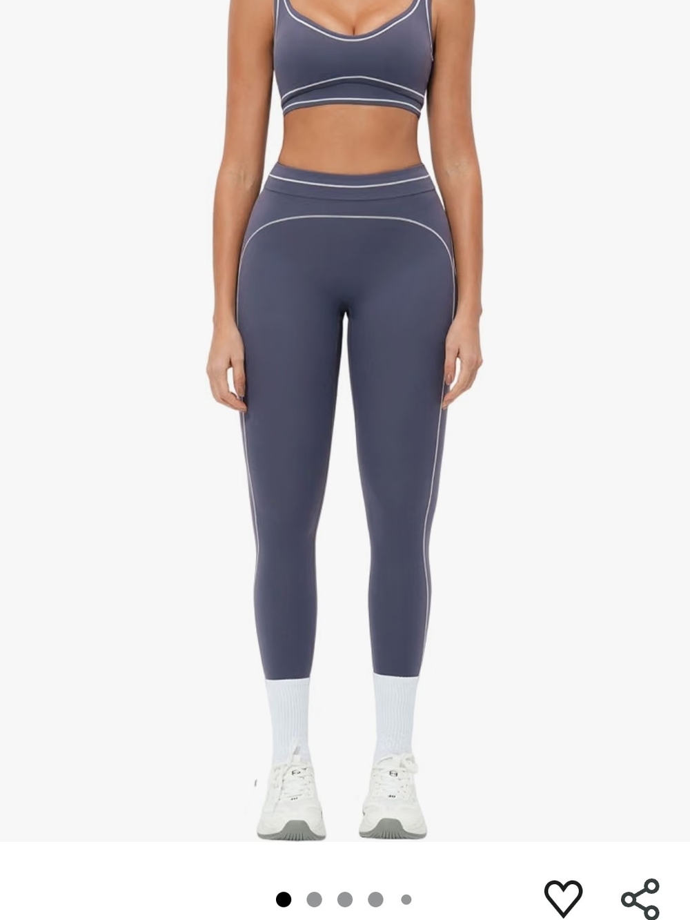 High-Waist Charcoal Gray/blue Seam-Detail Women’s Leggings & Bra Set